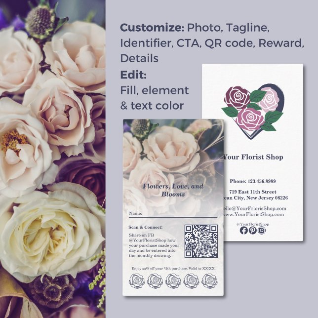 Tarjeta De Fidelización Floral Rewards Personalizable Florist Lealty Card (Floral Rewards Customizable Florist Loyalty Card)