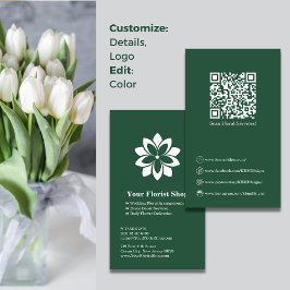 Tarjeta De Fidelización Floral Services Florist Green White Business Card