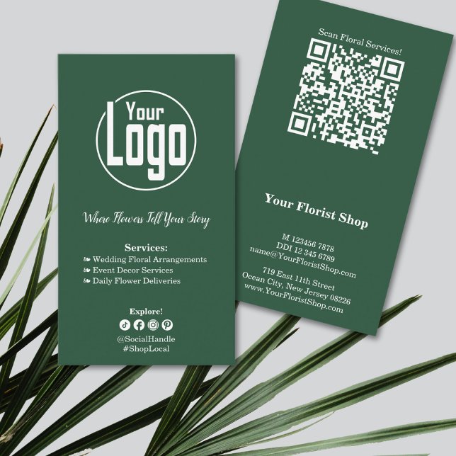Tarjeta De Fidelización Floral Services Florist Green White Business Card (Floral Services Florist Green White Business Card)