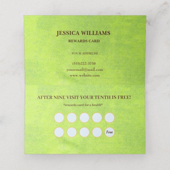 Tarjeta De Fidelización Flores amarillas en un abstracto monograma verde (Interior desplegado)