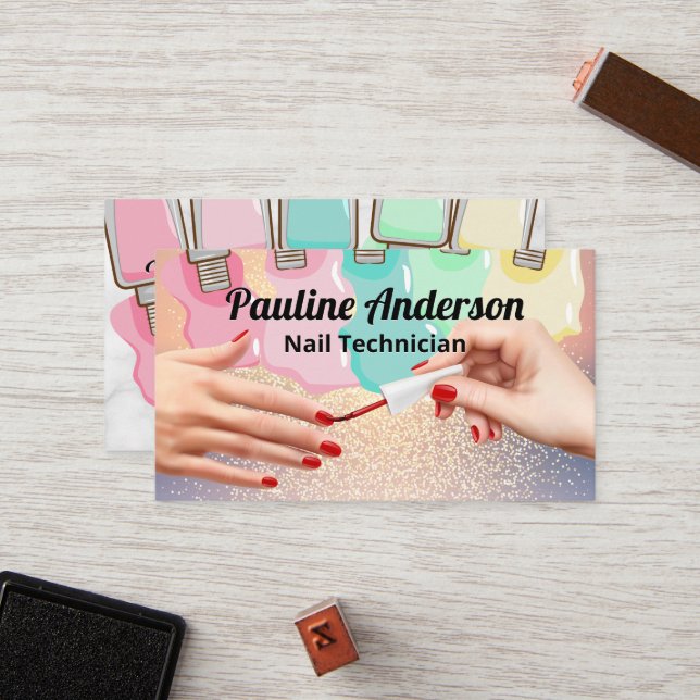 Tarjeta De Fidelización Fondo del purpurina | Manicure Nail Polaco Liquid (Anverso/Reverso In Situ)