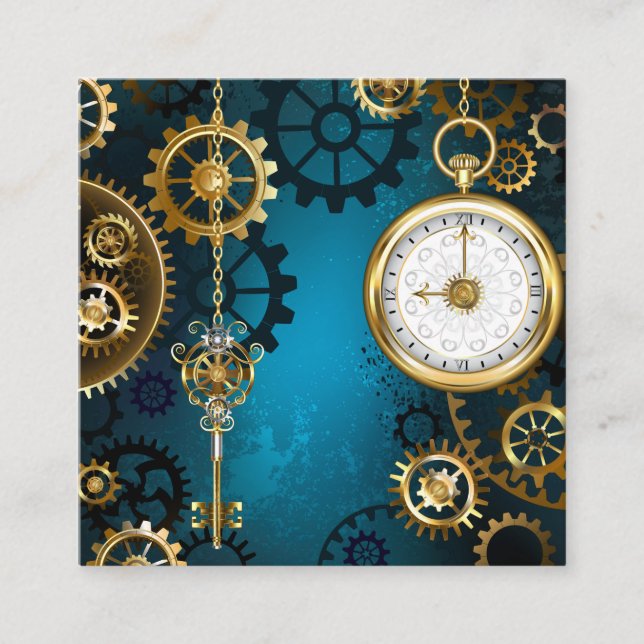 Tarjeta De Fidelización Fondo turquesa Steampunk con engranajes (Anverso)