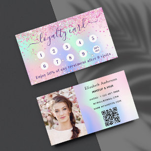 Tarjeta De Fidelización Foto de código qr del purpurina holográfico rosa R