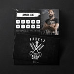 Tarjeta De Fidelización Foto en blanco y negro Rusty Barbershop Hombres as<br><div class="desc">Viaje al encanto rústico de nuestra barbería con una tarjeta de fidelización con temática fotográfica en blanco y negro. Sumérjase en la nostalgia de los clásicos servicios de afeitado masculino. Cada visita le da una recompensa exclusiva, que simboliza nuestro compromiso con su satisfacción. Únete a nosotros para una experiencia vintage,...</div>