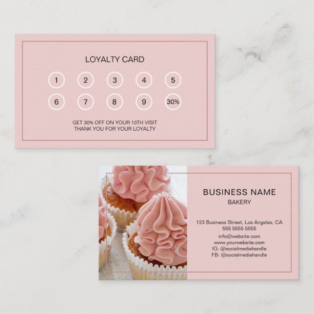 Tarjeta De Fidelización Foto personalizado Panadería Rosa Mínima (Anverso / Reverso)