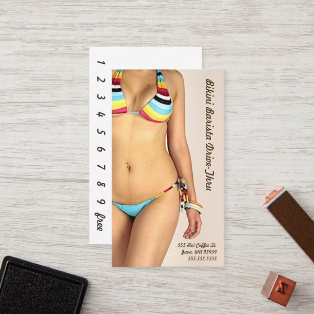 Tarjeta De Fidelización Foto: Personalizar Bikini Barista Drive-Thru (Anverso/Reverso In Situ)