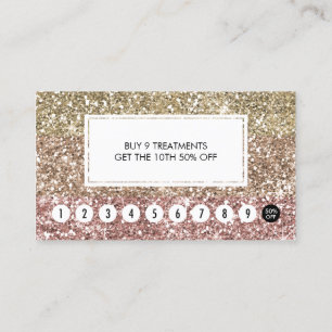 Tarjeta De Fidelización Girly Loyalty Punch Card Faux Rosa Gold Purpurina