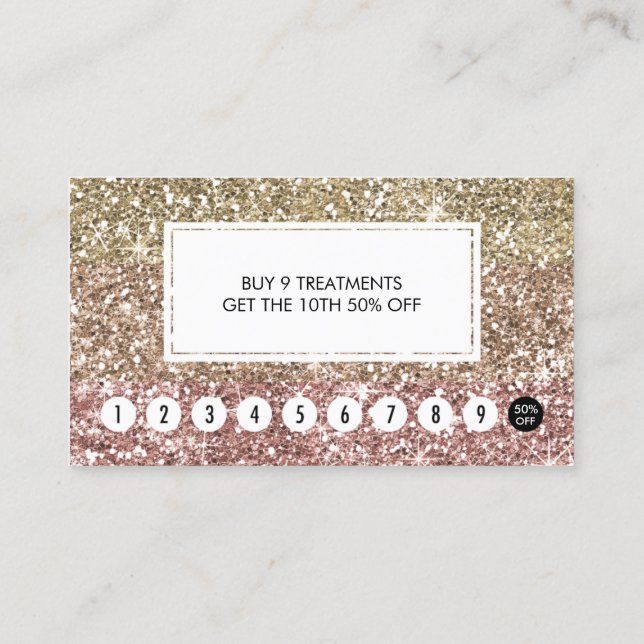 Tarjeta De Fidelización Girly Loyalty Punch Card Faux Rosa Gold Purpurina (Reverso)