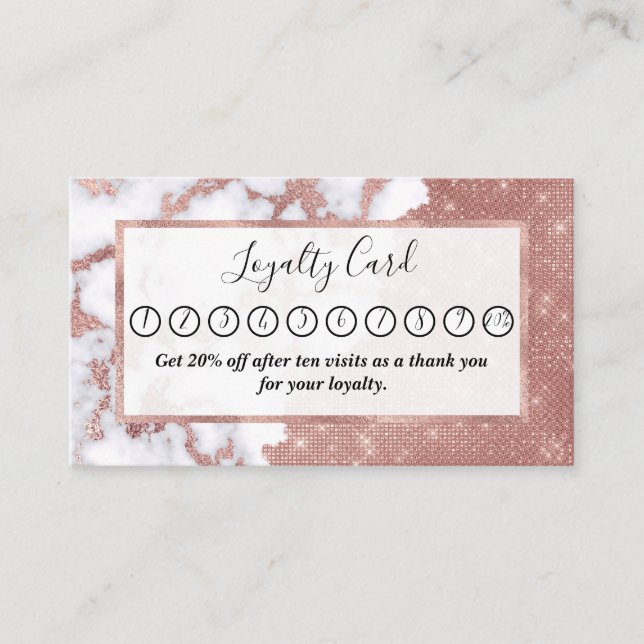 Tarjeta De Fidelización Girly Moda Rosa moderno Patrón de mármol Purpurina (Anverso)