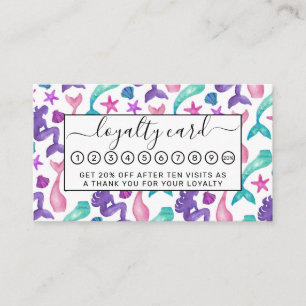 Tarjeta De Fidelización Girly Watercolor Mermaids Cuenta Patrón De Las Est