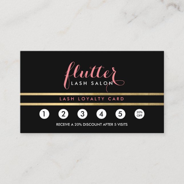 Tarjeta De Fidelización Glam Black Pink Gold Lash Salon Lealty Card (Anverso)
