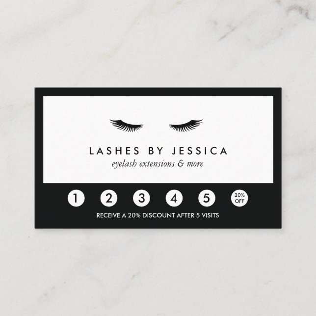 Tarjeta De Fidelización Glam Eyelashes Clásicos de Lealtad Negra y Blanca (Anverso)