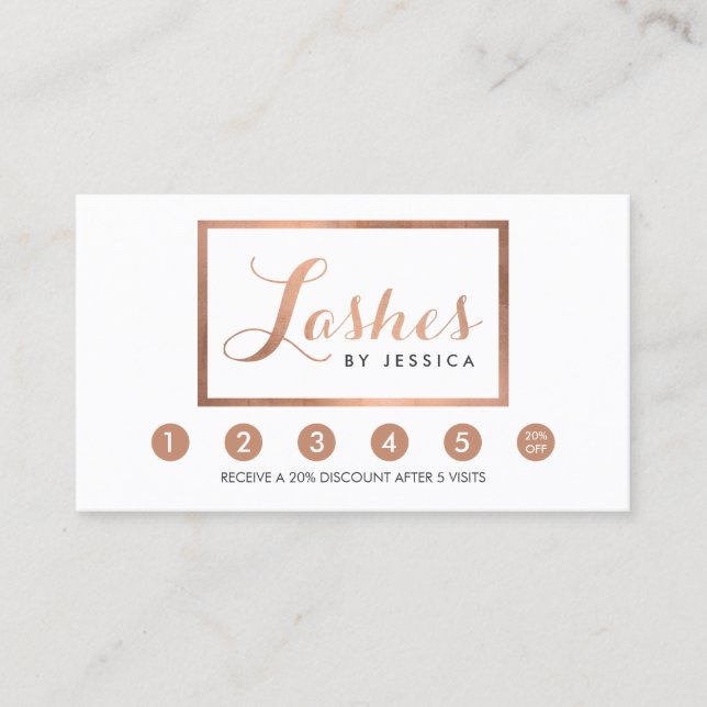 Tarjeta De Fidelización Glam Lashes Script Rosa de texto Oro Lealtad enmar (Anverso)