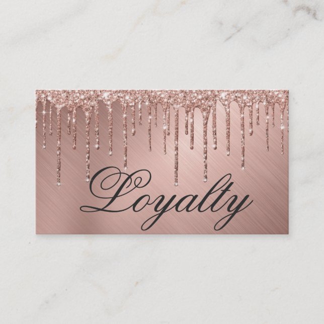 Tarjeta De Fidelización Glam Rosa Gold Metallic Purpurina Gana Lealtad (Anverso)