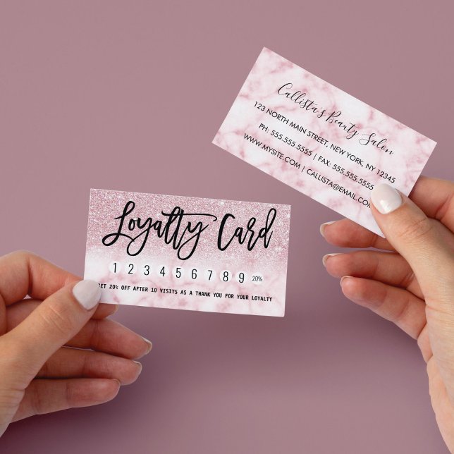 Tarjeta De Fidelización Glamorosa Moda moderna Purpurina rosa Marble Ombre (Subido por el creador)