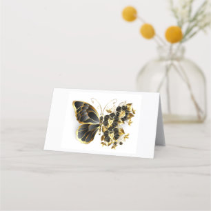 Tarjeta De Fidelización Gold Flower Butterfly with Black Orchid
