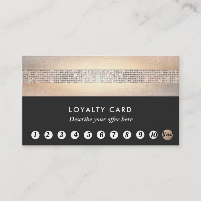 Tarjeta De Fidelización Gold Sequin Black Loyalty 10 Punch Beauty Salon (Anverso)