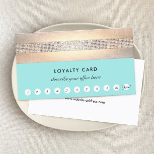 Tarjeta De Fidelización Gold Sequins Turquoise Loyalty 10 Punch Spa Salon