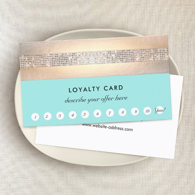 Tarjeta De Fidelización Gold Sequins Turquoise Loyalty 10 Punch Spa Salon (Subido por el creador)