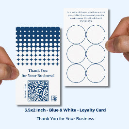 Tarjeta De Fidelización Gracias Código QR - Blanco Azul Pequeña Empresa