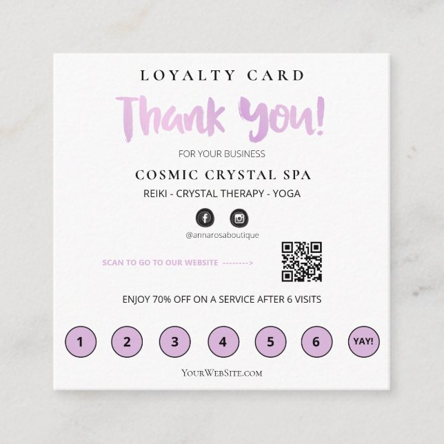 Tarjeta De Fidelización *~* Gracias QR Rewards Pink Hearts Black (Anverso)
