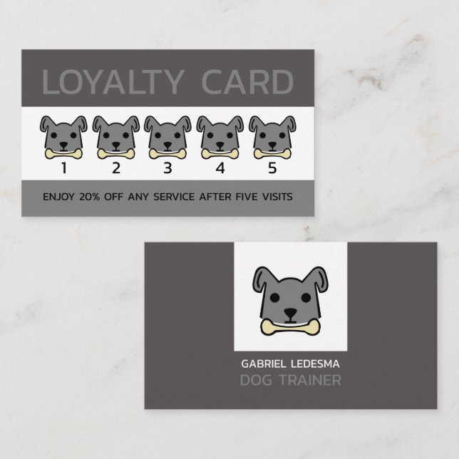 Tarjeta De Fidelización Gris Dog, negocios de entrenamiento de perros (Anverso / Reverso)