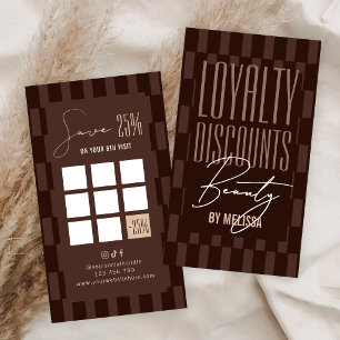 Tarjeta De Fidelización Groovy Brown Checkered Beauty Spa Salón de Belleza