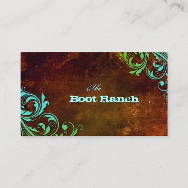 Tarjeta De Fidelización Grunge floral occidental del azul de Brown de la (Anverso)