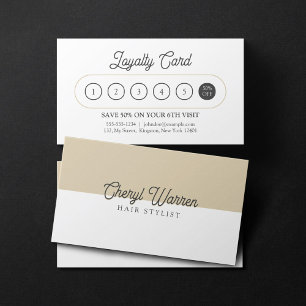 Tarjeta De Fidelización Guion de peluquero elegante blanco y beige minimal