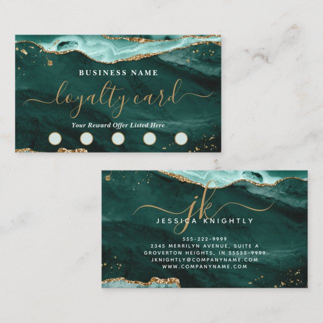 Tarjeta De Fidelización Guión del Purpurina de oro del Agate Turquesa 5 pu (Anverso / Reverso)