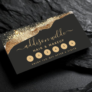Tarjeta De Fidelización Guión Tendencioso Brillante Negro y Dorado