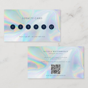 Tarjeta De Fidelización Hair y Makeup Holographic QR Code Business