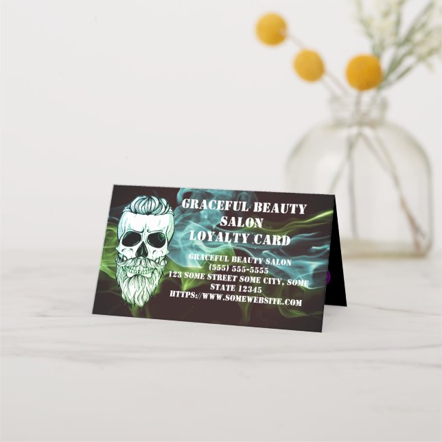 Tarjeta De Fidelización hairstylist barber loyalty card skull  (Anverso)