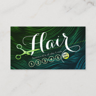 Tarjeta De Fidelización Hairstylist Hairdresser Green Gold Scissor Leyenda