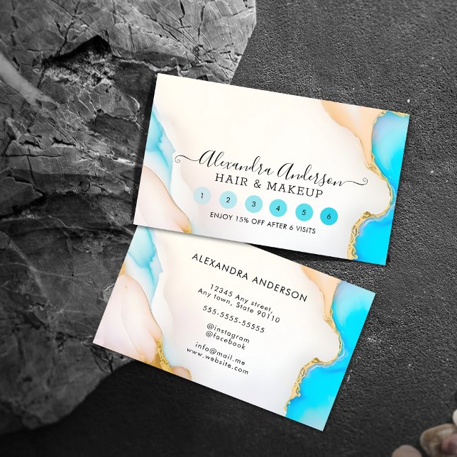 Tarjeta De Fidelización Holografía Firma Script Agate Marble Salon (Holographic Signature Script Agate Marble Salon Loyalty Card)