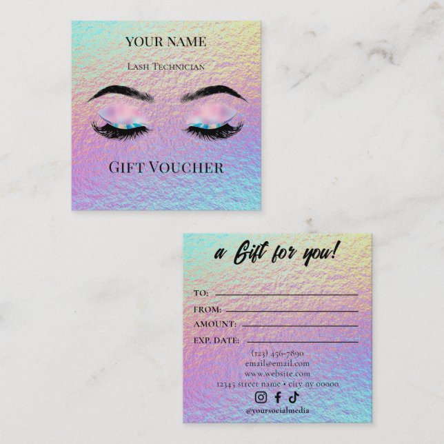 Tarjeta De Fidelización Holographic Lash Technician Gift Certificate Card (Anverso / Reverso)