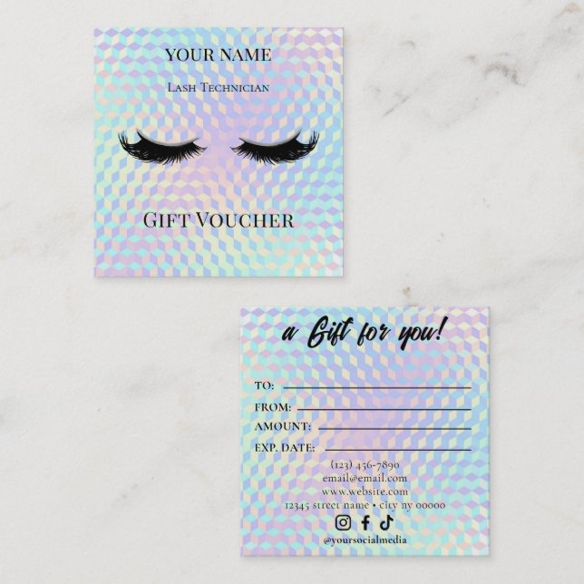 Tarjeta De Fidelización Holographic Lash Technician Gift Certificate Card (Anverso / Reverso)