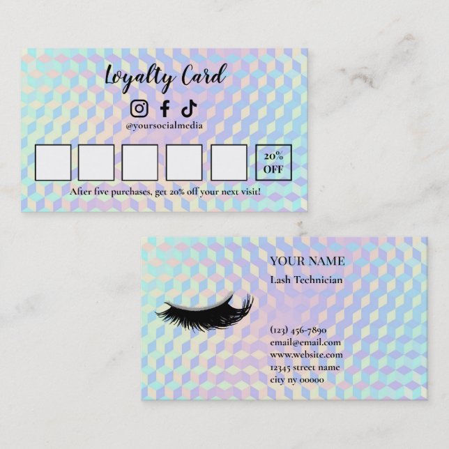 Tarjeta De Fidelización Holographic Lash Technician Loyalty Card (Anverso / Reverso)