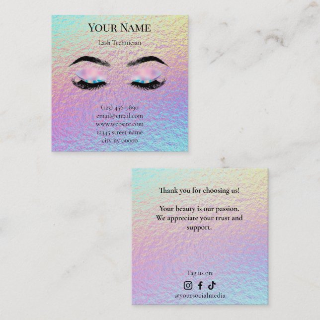 Tarjeta De Fidelización Holographic Lash Technician Thank you Card (Anverso / Reverso)
