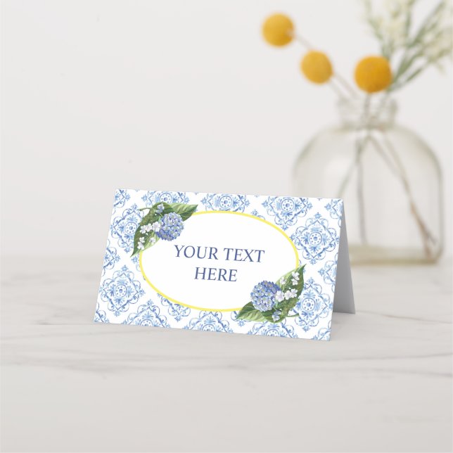 Tarjeta De Fidelización Hydrangeas Blue Tile Food Tile Place Card (Anverso)