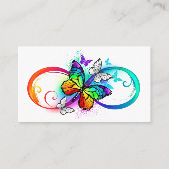 Tarjeta De Fidelización Infinito brillante con mariposa arco iris (Anverso)
