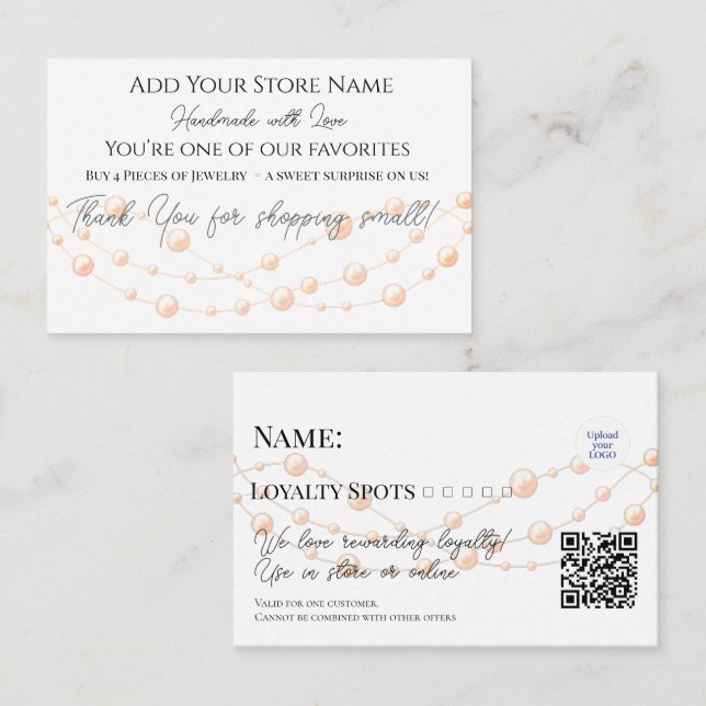 Tarjeta De Fidelización Jewelry Elegant Pearls Handmade Shop (Anverso / Reverso)