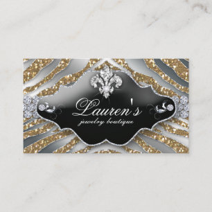 Tarjeta De Fidelización Jewelry Zebra Fleur de lis Sparkle Gold Loyalty