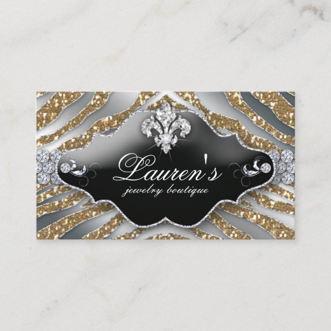 Tarjeta De Fidelización Jewelry Zebra Fleur de lis Sparkle Gold Loyalty (Anverso)