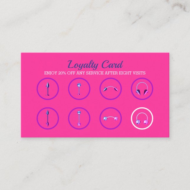 Tarjeta De Fidelización Joyería rosa Neon Estilish Body Piercing (Anverso)