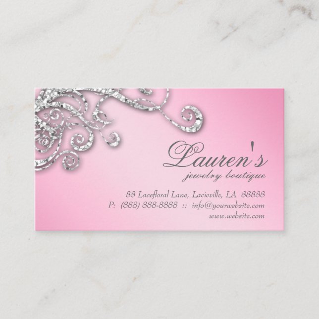 Tarjeta De Fidelización Joyería Swirl Lealty Card Purpurina Diamonds Pink (Anverso)