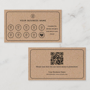 Tarjeta De Fidelización Kraft Background Coffee Cup Código QR Añadir su lo