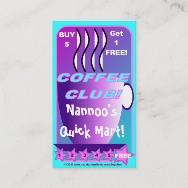 Tarjeta De Fidelización La compra 5 consigue fuentes LIBRES de 1 del CAFÉ (Anverso)