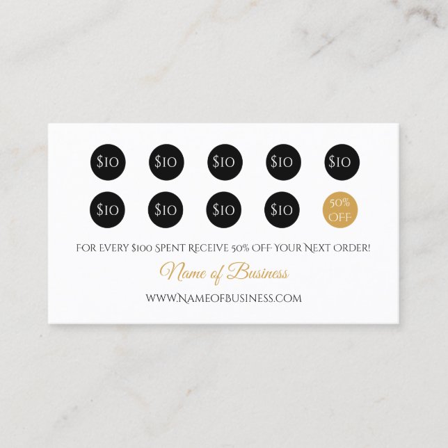 Tarjeta De Fidelización La Lealtad Simple Recompensa Elegante Negro y Oro (Anverso)