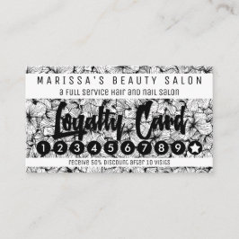 Tarjeta De Fidelización La mano moderna blanca negra dibujada florece